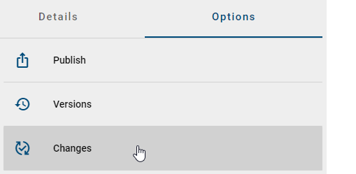 The selection of the option "changes" is displayed here.