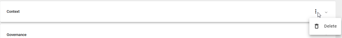 The screenshot shows the option to delete an existing context.