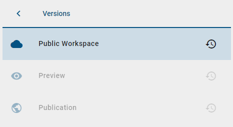 This screenshot shows the section "Versions" of a diagram. In this image, the stage "Publication" is greyed ot and cannot be used.