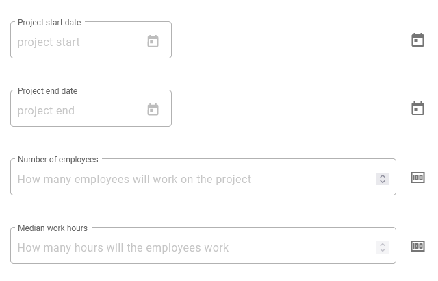 This screenshot shows our form fields to input data needed for our calculation