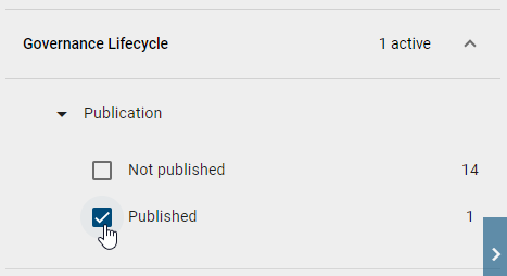 The screenshot shows the attribute "Governance Lifecycle" in the filter panel.