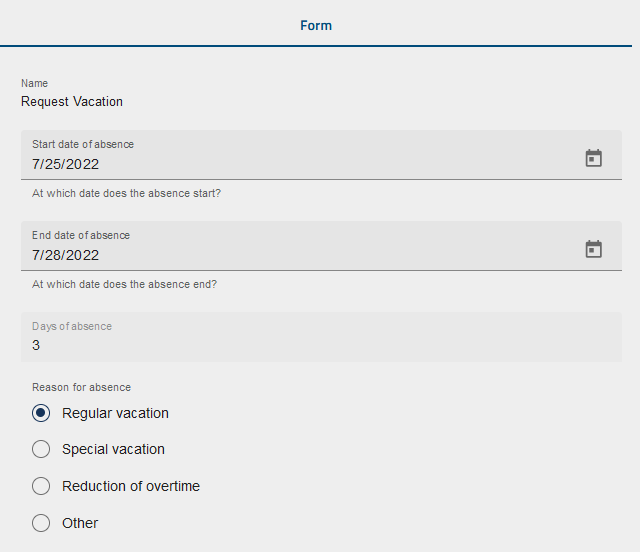 The single choice field is shown in the form here.