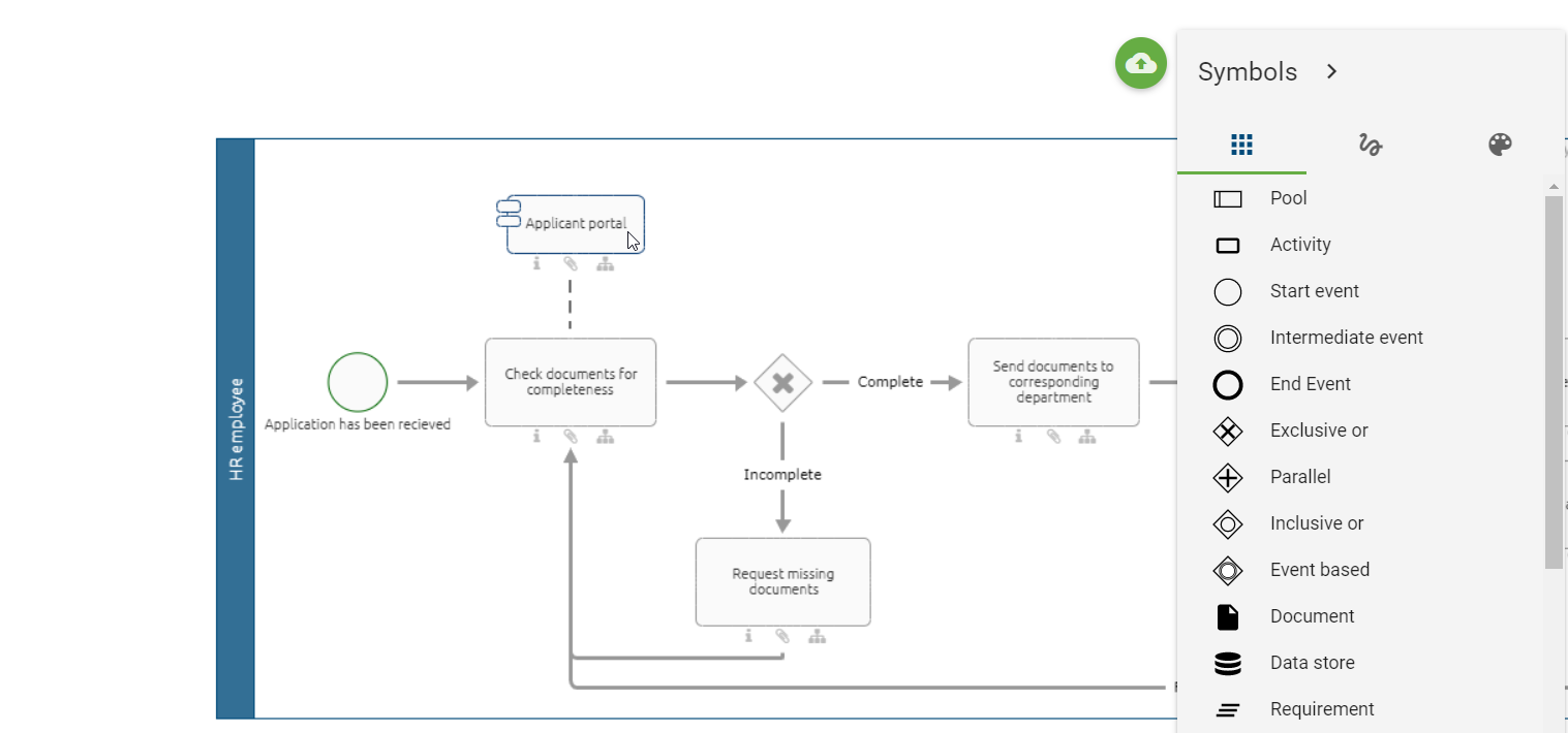 This is an example diagram in which an application object is connected to an activity object.