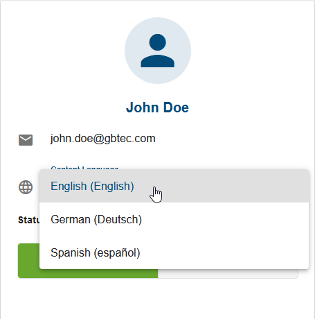 This screenshot displays the drop-down menu "Languages" in the profile.