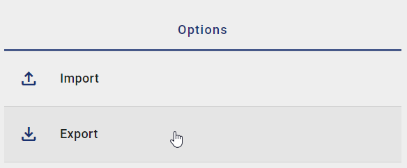 The screenshot shows the option "Export" in the options panel.