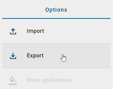 The screenshot shows the option "Export" for color settings.