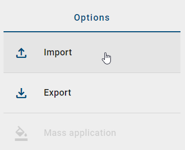 The screenshot shows the option "Import" for color settings.