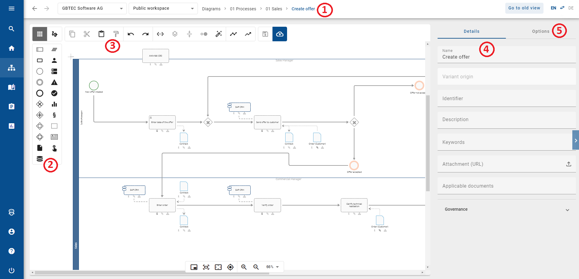 Here, the modeling area is displayed in the new user interface.