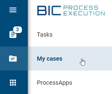 The menu entry "My cases" is emphasised here.