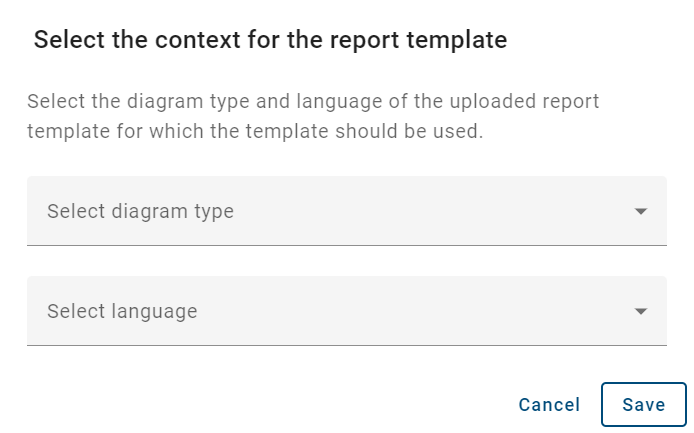 The screenshot shows the dialog window for uploading a report template.