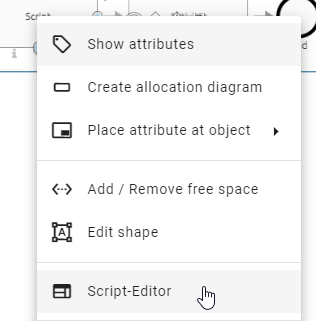 The context menu of an activity is displayed here. The option "Open Script editor" is selected.