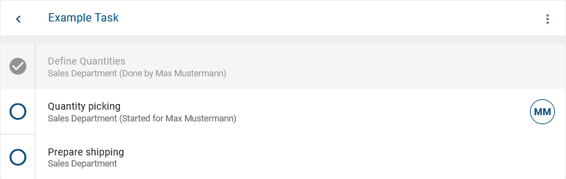 This screenshot displays a case in which the first task of the process flow has been completed so the second one started automatically.