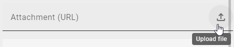 The attribute "Attachment (URL)" in the attribute tab and the option "Upload file" are clarified here.