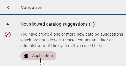 This screenshot shows an invalid catalog suggestion of a requirement object in the validation process.