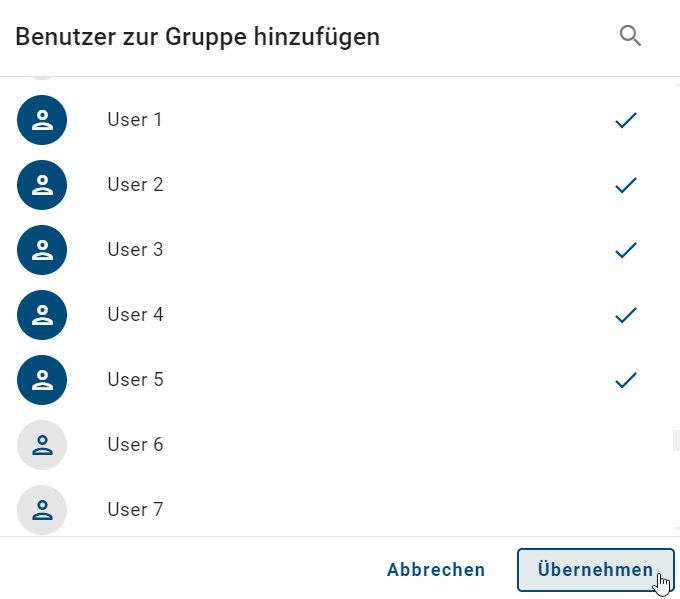 After selecting the desired users, click *Apply* to visualize the changes.