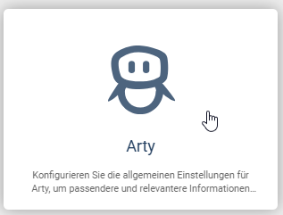 Der Screenshot zeigt die Kachel "Arty" in der Administration.