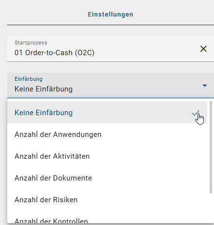 Der Screenshot zeigt ein ausklappbares Menü, in welchem Sie auswählen können, welches Objekt Sie einfärben möchten.