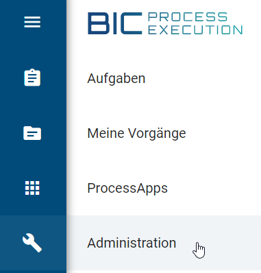 Der Screenshot zeigt den Eintrag "Administration" im Menü.