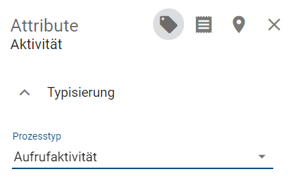 Der Screenshot zeigt das Attribut "Prozesstyp" einer Aktivität mit der gewählten Option "Aufrufaktivität".