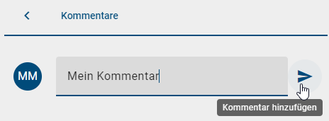 Der Screenshot zeigt das Eingabefeld mit einem neuen Kommentar und den Button "Kommentar hinzufügen".