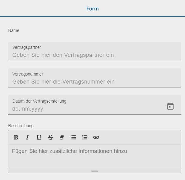 Hier ist das konfigurierte Formular im Formular einer Aufgabe dargestellt.