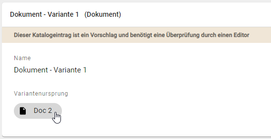 Der Screenshot zeigt die Details einer Katalogvariante.