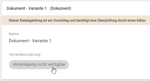 Der Screenshot zeigt das nicht verfügbare Basiskatalogobjekt in einer Katalogvariante.