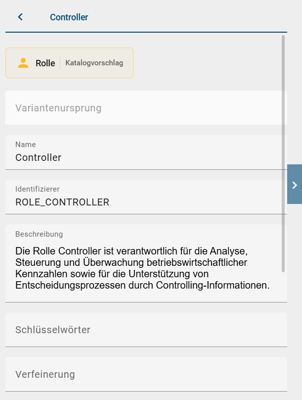 Der Screenshot zeigt die Registerkarte "Details" des referenzierten Zielobjekts mit seinen Attributen in der rechten Seitenleiste.