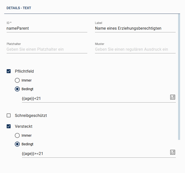 Diese Abbildung zeigt die Details des Formularfeldes "Name des Erziehungsberechtigten".