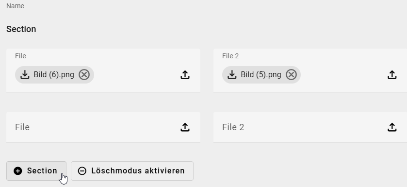Der Screenshot zeigt die Möglichkeit in einer ausgeführten ProcessApp, einen weiteren Abschnitt hinzuzufügen.