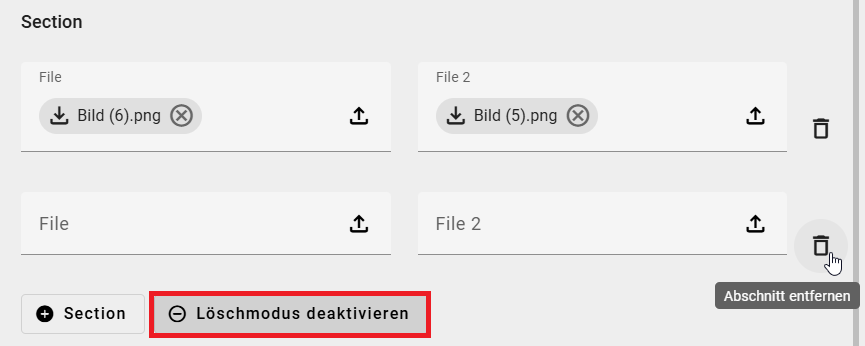 Der Screenshot zeigt die Möglichkeit in einer ausgeführten ProcessApp, einen Löschvorgang vorzunehmen.