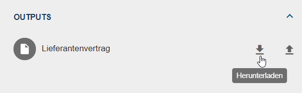 Der Screenshot zeigt Ihnen wie die "Herunterladen" Funktion genutzt wird um ein Output, welcher vorher hochgeladen wurde, wieder runter zu laden.