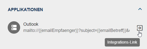 In dem hier gezeigten Bild sehen Sie den Abschnitt Applikationen in dem Formular einer Aufgabe, sowie einen selektierbaren Integrationslink.