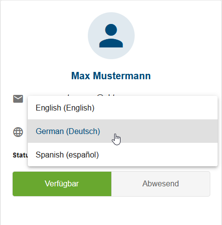 In diesem Screenshot wird Ihnen das Drop-down-Menü "Sprache" im Profil angezeigt.