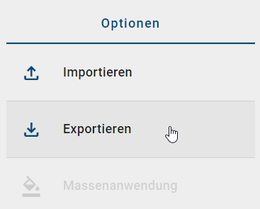 Der Screenshot zeigt die Option "Exportieren" für Farbeinstellungen.