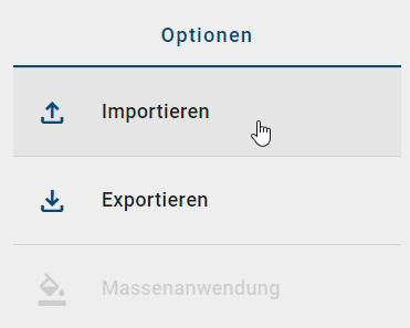 Der Screenshot zeigt die Option "Importieren" für Farbeinstellungen.