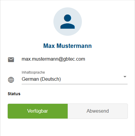 Der Screenshot zeigt das Menü mit dem ausgewählten Eintrag "Profil".