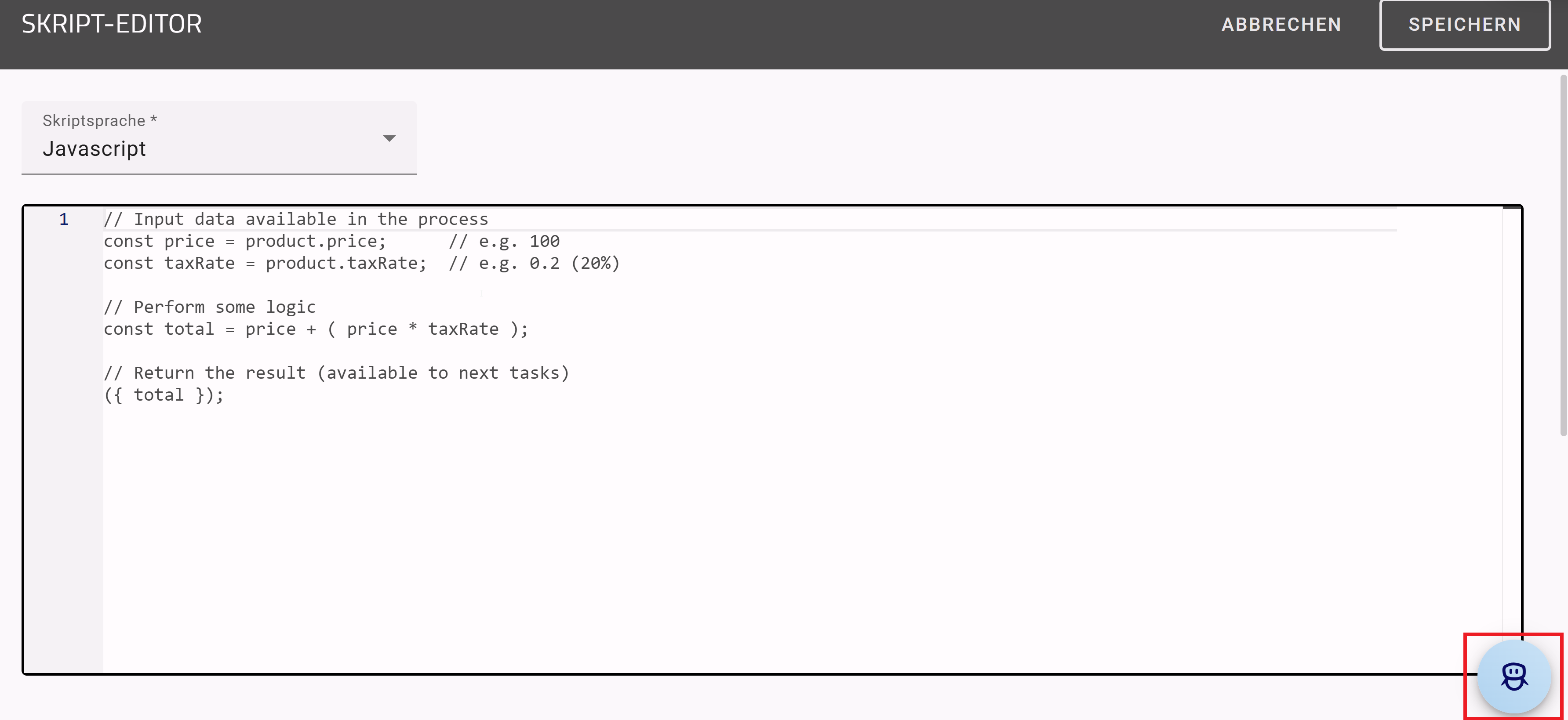 Der Screenshot zeigt den "Skript-Editor" und "Arty" unten rechts in der Ecke.