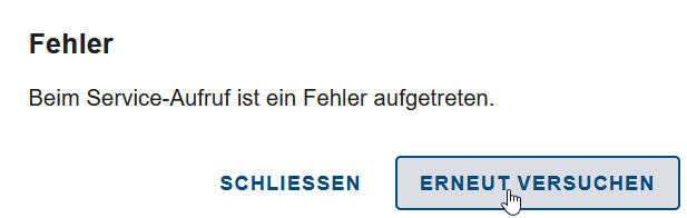 Hier ist die Meldung über den fehlgeschlagenen Service Call zu sehen. Unten rechts ist der Button "Erneut versuchen" enthalten.