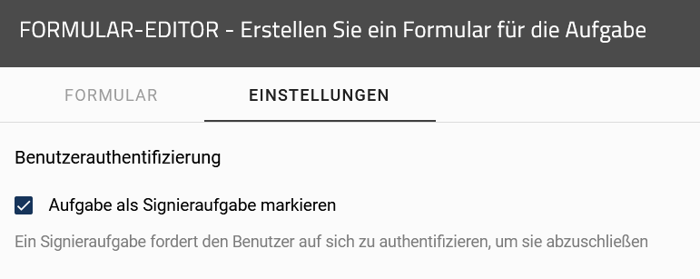 Dieser Screenshot zeigt die Registerkarte Einstellungen des Formular-Editors.