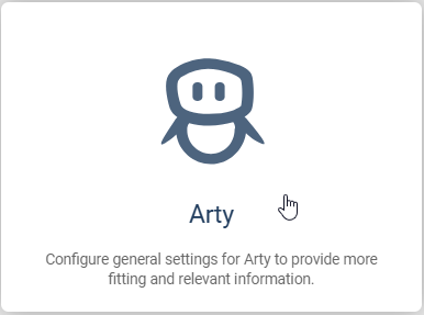 The screenshot shows the "Arty" tile in the administration.