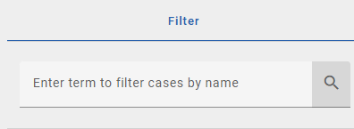 The screenshot shows the search option within the right filter bar for targeted filtering of cases.
