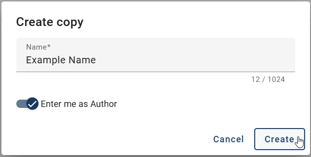 The screenshot shows how you can confirm the creation of a copy in the dialog.