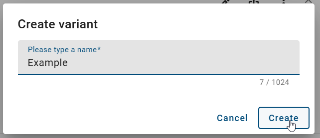 The screenshot shows the option to create a variant.
