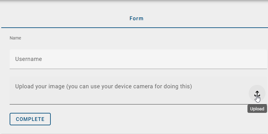 The screenshot shows the option to take a photo within the form or to select an existing image from your gallery.