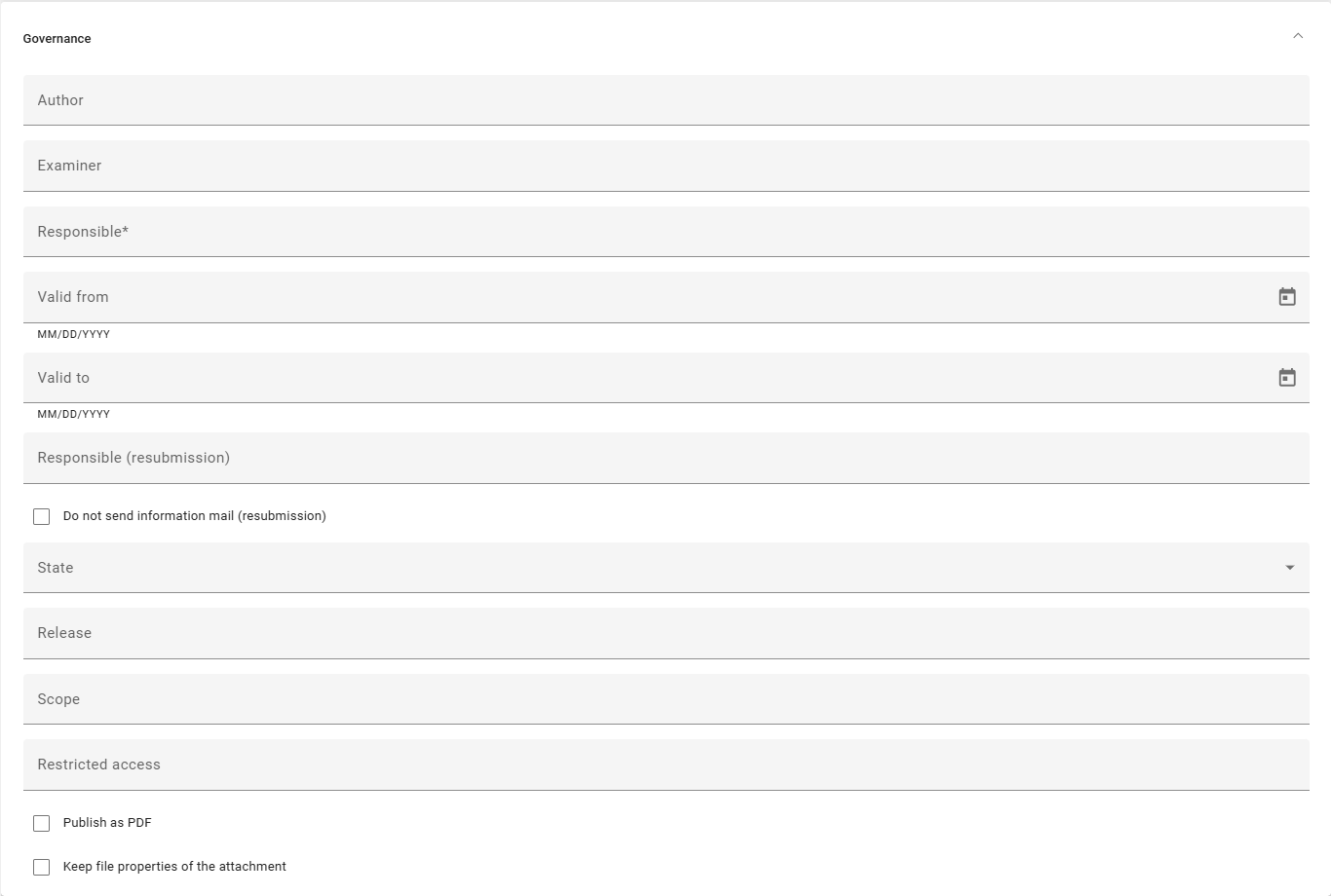 The screenshot shows how the catalog attributes can be stamped in the “Catalog Details” edit mode under the “Governance” section.