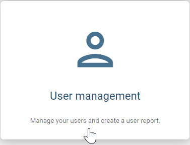 The screenshot shows the "User management" tile in the administration.