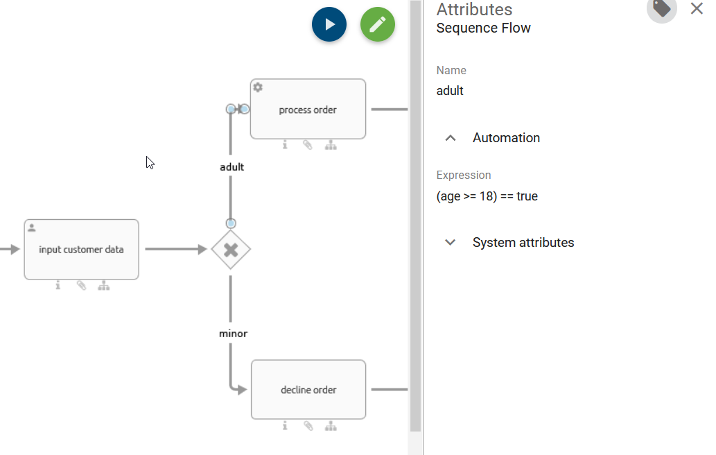 As an example, the attribute "Expression" in BIC Process Design is demonstrated which can be used to create automated decisions in BIC Process Execution.