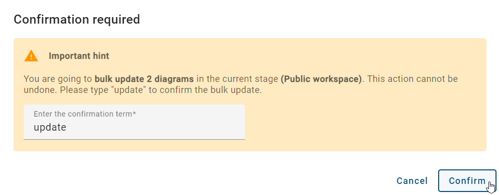 The screenshot shows the confirmation window for updating the bulk edit.