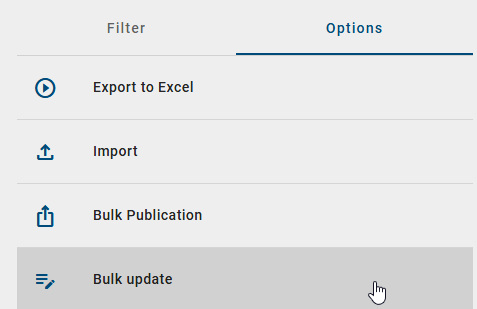 The screenshot shows the bulk update option in the catalog.